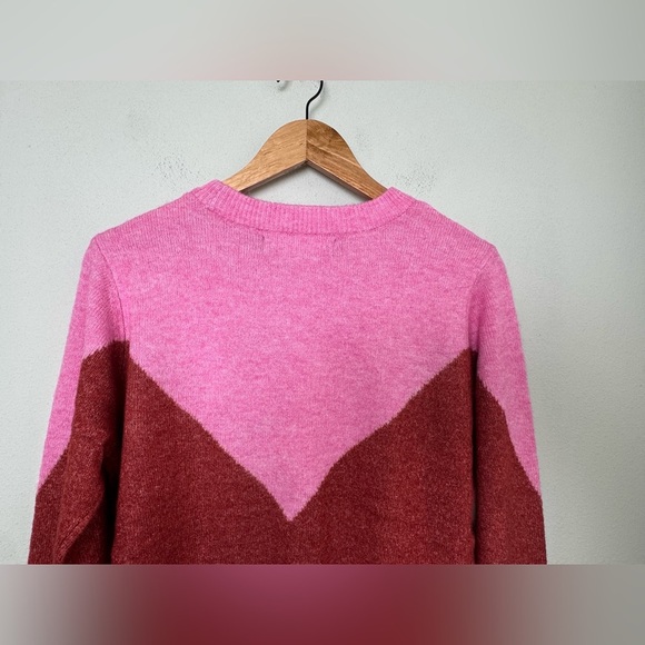 NWT VERO MODA Wool Blend Plaza Colorblock Crewneck Sweater in Fuchsia Pink Red L - Picture 7 of 12